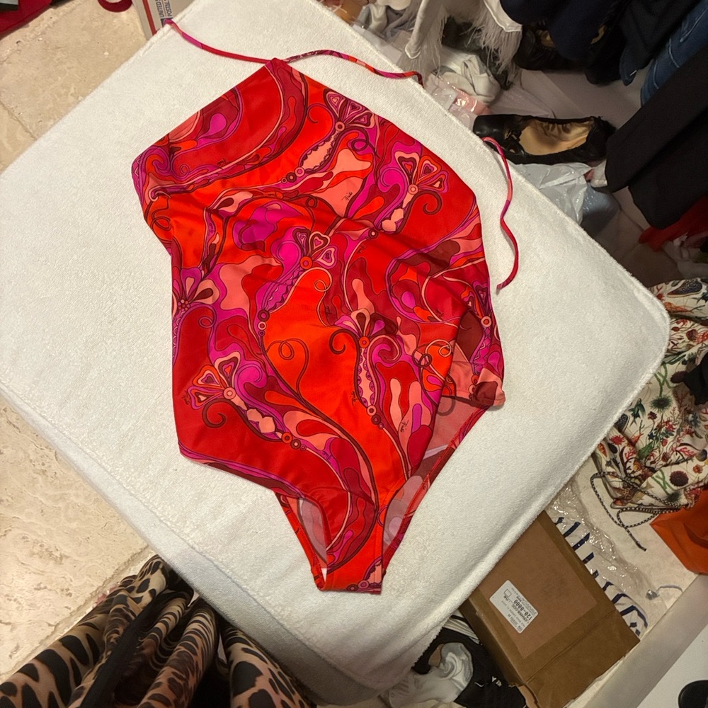 Emilio Pucci Red and Pink Rare One Piece Swimsuit